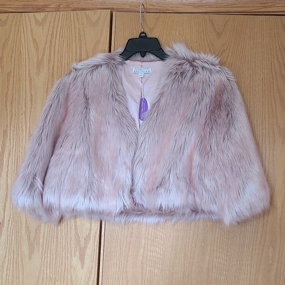 FAUX FUR JACKET, 1X, PINK